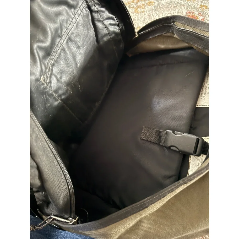 LL Bean Vintage Backpack Olive Green Black Canvas Laptop Sl Hiking Daypack Mens